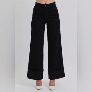 Judy Blue High Waisted Retro Wide Cuffed Leg Black Jeans NWT